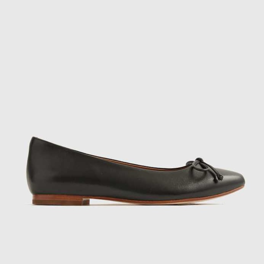 NEW Quince Black Italian Leather Pointed Toe Bow Ballet Flats Size 6.5